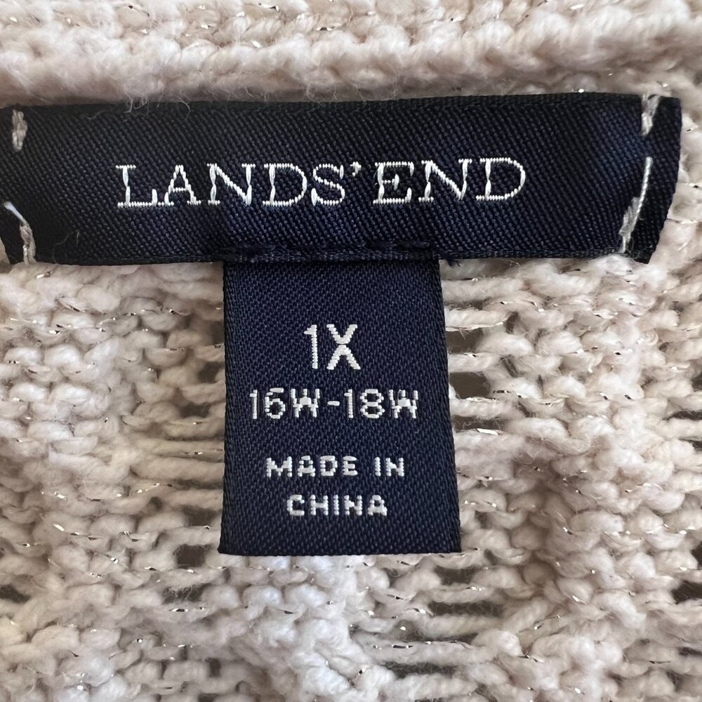Lands’ End Cream Cable Knit Cardigan w/ Metallic Threads | Size 1X - Picture 7 of 8
